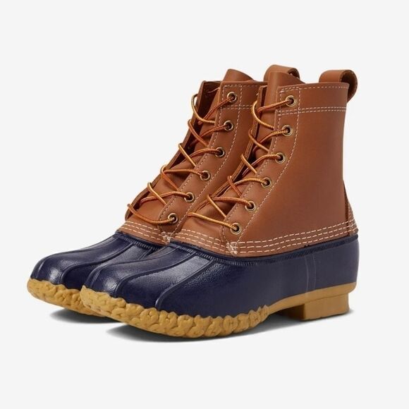 L.L.Bean Original 8" Bean Boots in Tan Navy Waterproof Winter Snow Duck Boots - Picture 1 of 12